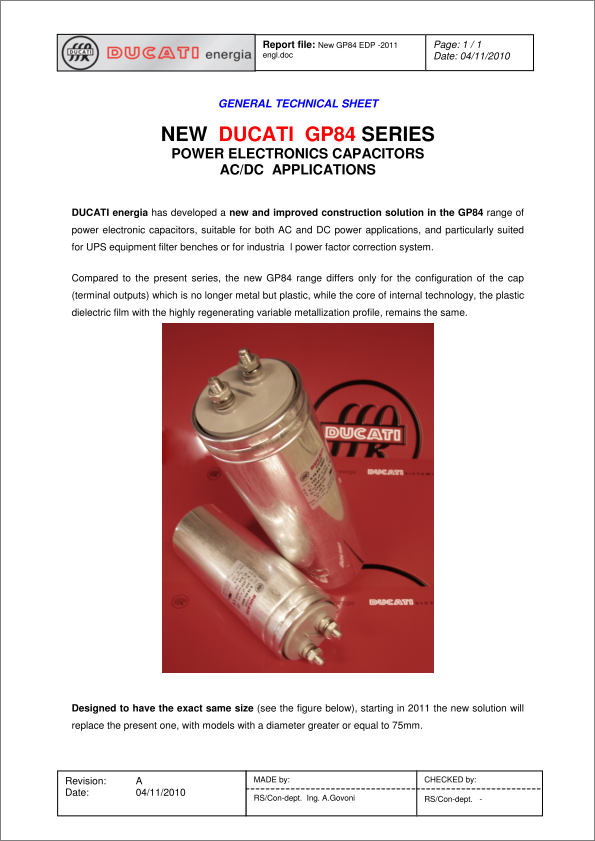 Ducati GP84 capacitors product brief
